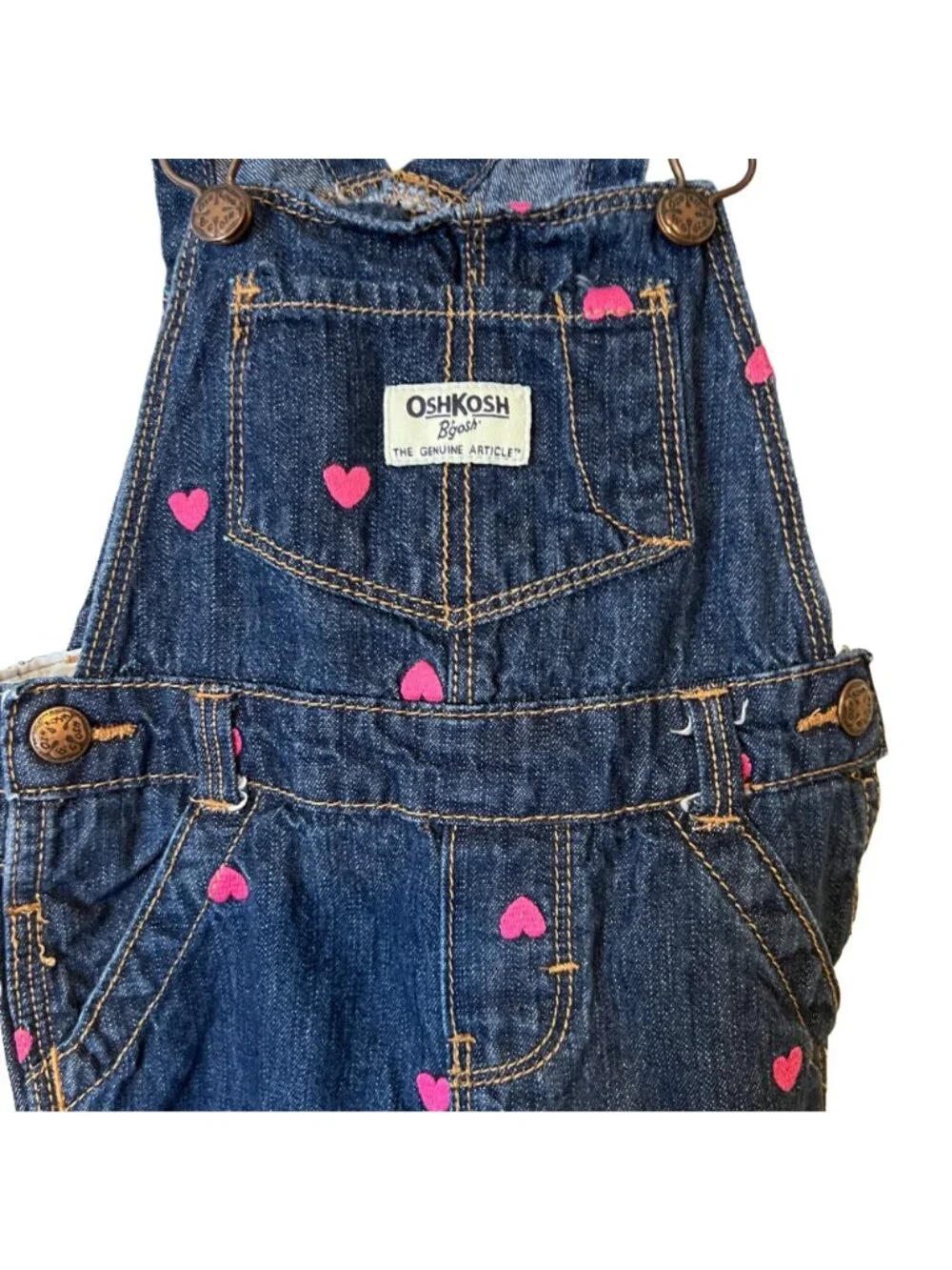 Girls Jean Overalls Toddler 24 Months Blue Denim Pink Hearts Oshkosh B'gosh Jean